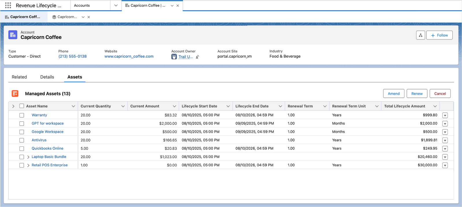 Capricorn Coffee Acount Screen